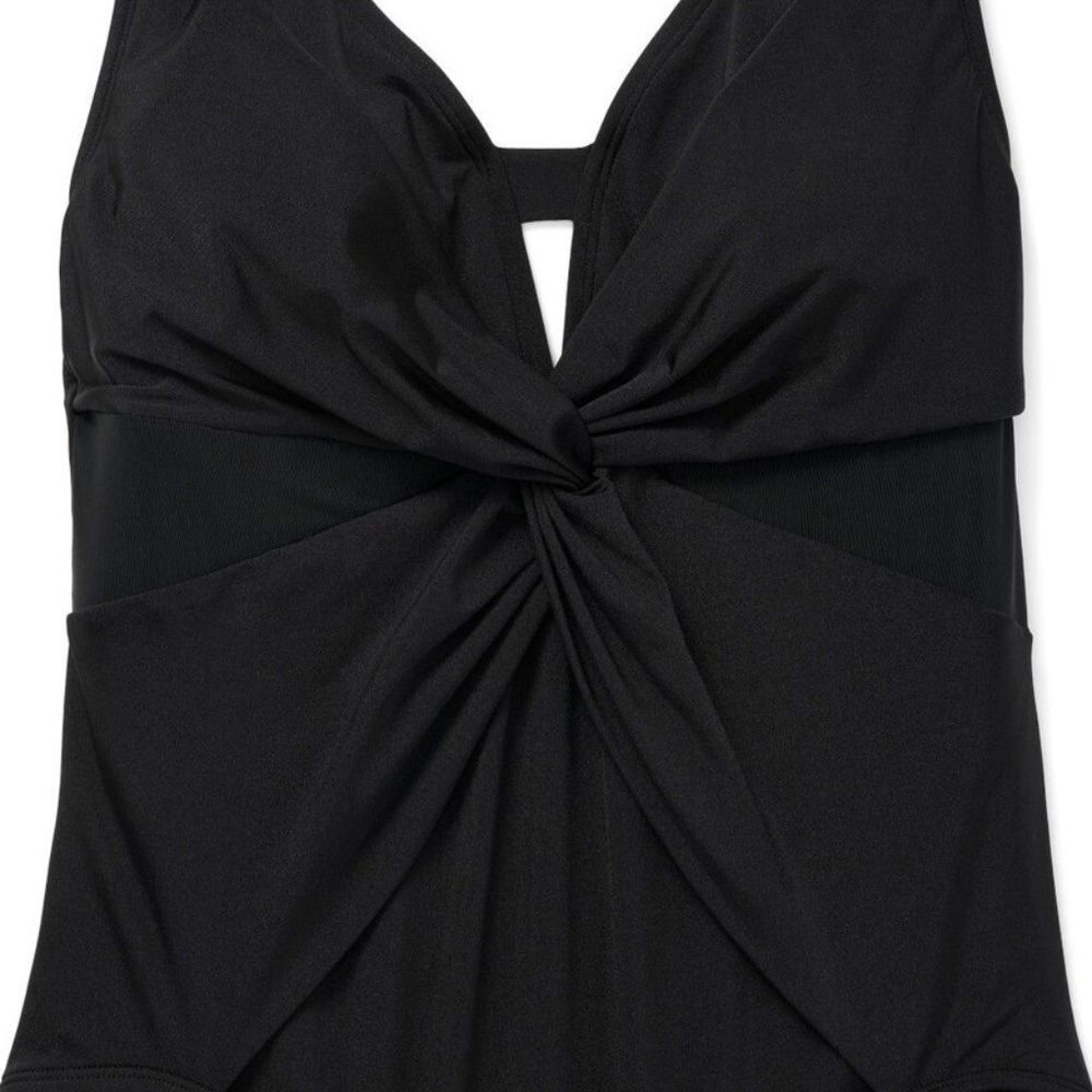 Contour Plus Knot Front V-Neck Mesh Sides Black One Piece Swim - Picture 3 of 12
